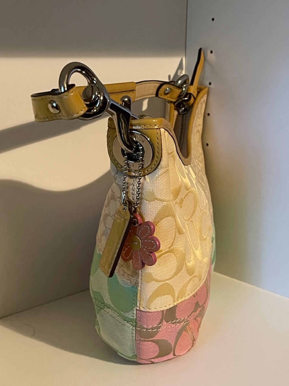 Coach Patchwork Multicolor Shoulder Bag - Beige, Pink & Mint - Picture 4 of 13